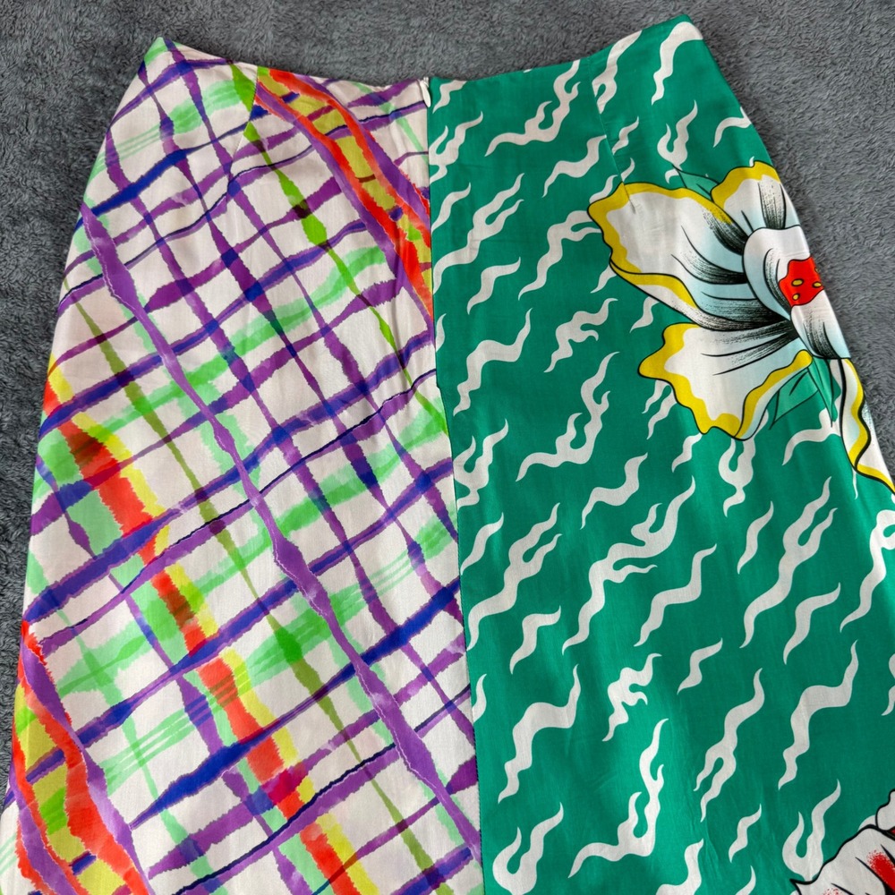 Me369 Luna Artisan Tie Front Skirt Green Floral Plaid Midi Size XS Viscose - Picture 8 of 11